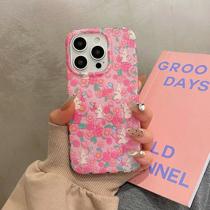 Stylish Colorful Flowers Cute Rabbit Glitter Phone Case