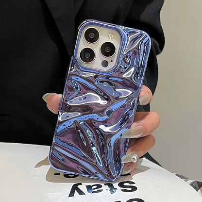 Plating Blue Glossy Water Ripple Phone Case