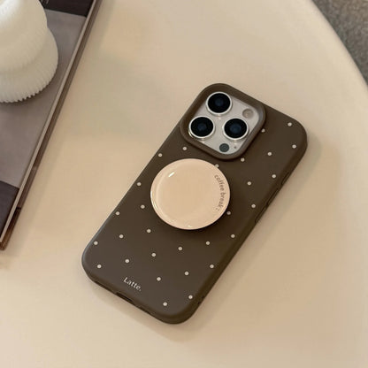 Korean Brown Full Screen Polka Dot With Round Bracket Soft Phone Case For iPhone