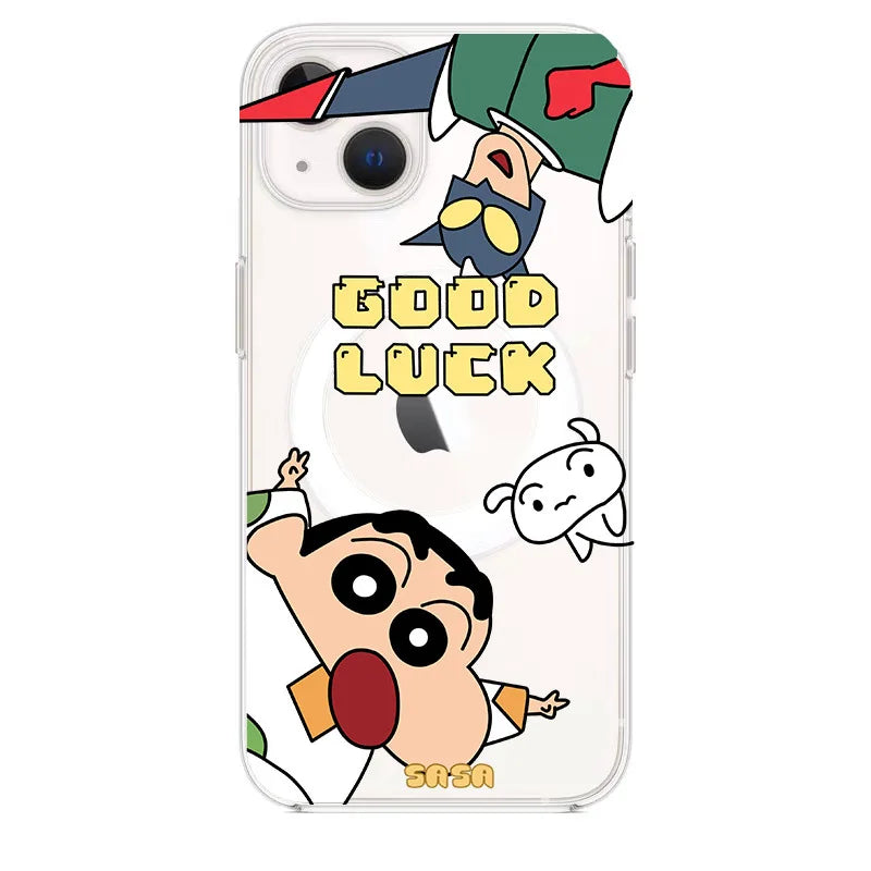 Cute Cartoon Crayons Shin-chan Holder Magnetic Couple Phone Case For iPhone