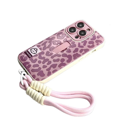 Cute Puppy Dog Stylish Leopard Print Ring Holder Stand Phone Case