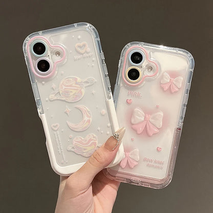 Pink Bow Moon Stars Bracket Phone Case For iPhone