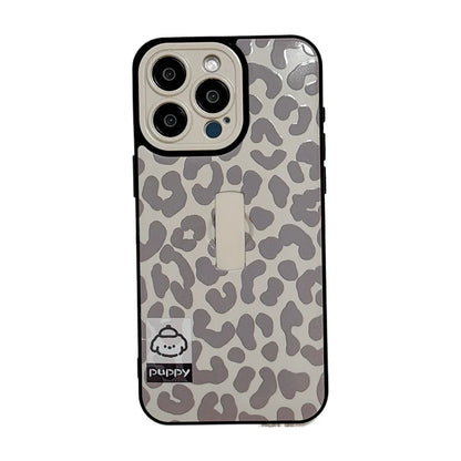 Cute Puppy Dog Stylish Leopard Print Ring Holder Stand Phone Case