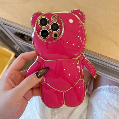 Plating Rose Cute Bear Shape Phone Case