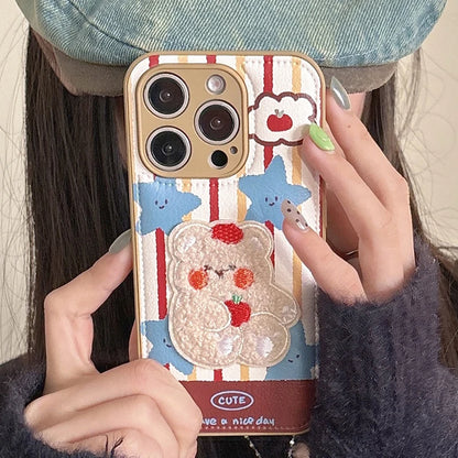 Cute 3D Plush Embroidered Rabbit Bear Phone Case