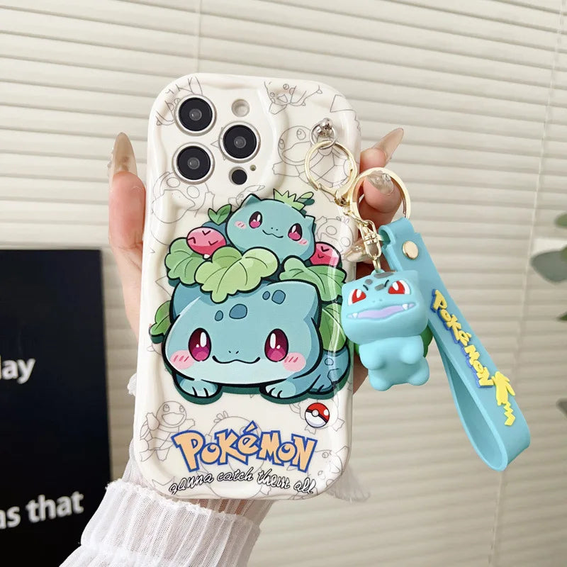 Cartoon Pikachu Gengar Wave Phone Case With Keychain For iPhone