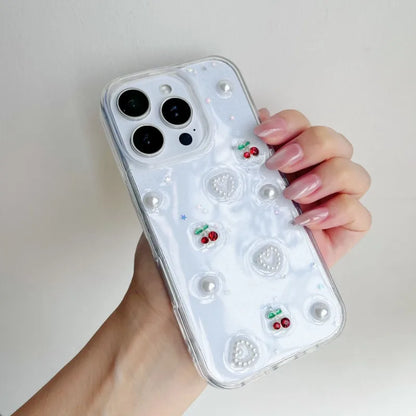 3D Heart Pearl Cherry Phone Case