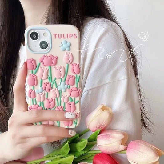Cute 3D Tulip Flower Butterfly Phone Case
