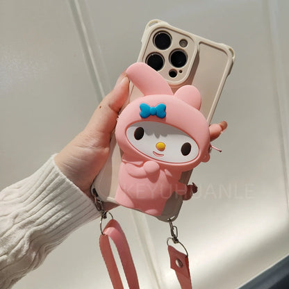 Cartoon Pochacco My Melody Kuromi Crossbody Strap Wallet Phone Case