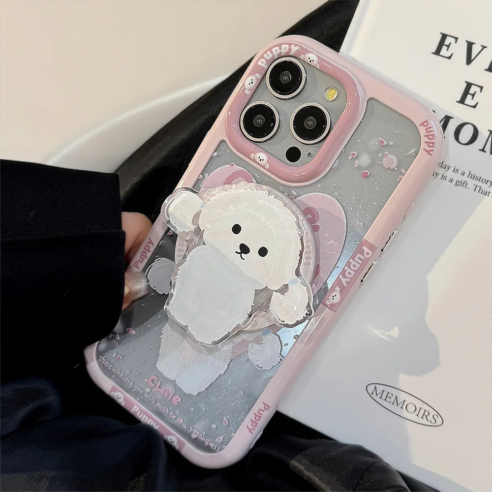 Cute Pink Puppy Magnetic Stand Holder Magsafe Wireless Charge Case For iPhone