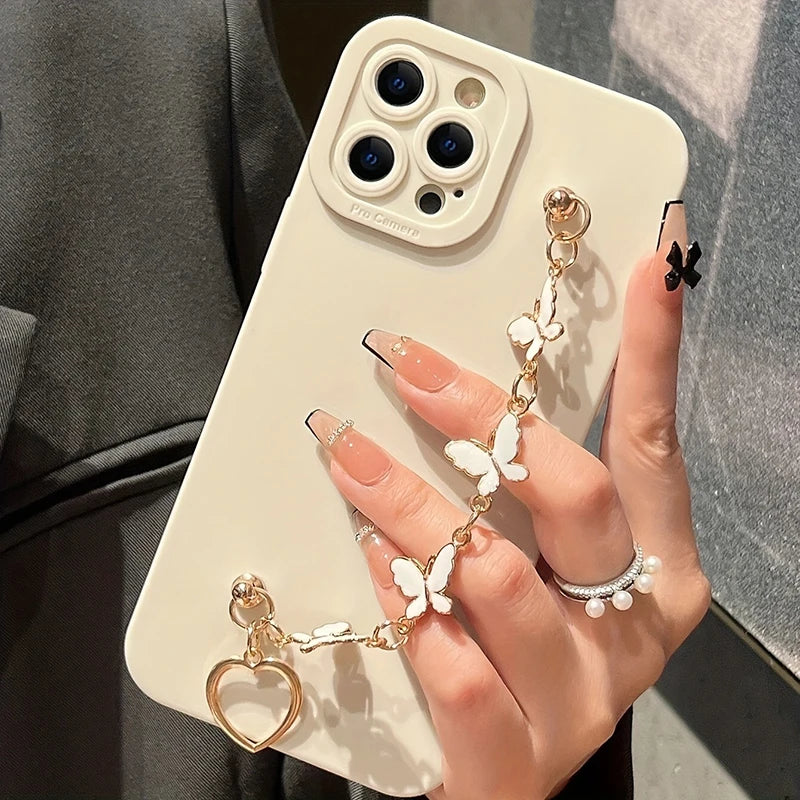 Black White Butterfly Chain Phone Case For iPhone