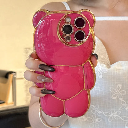 Plating Rose Cute Bear Shape Phone Case