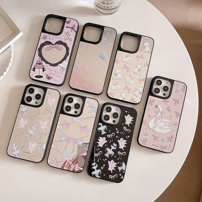 Swan Bowknot Mirror Surface MagSafe Phone Case