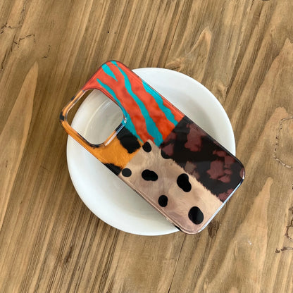 Retro four-color leopard pattern stitching Phone Case For iPhone