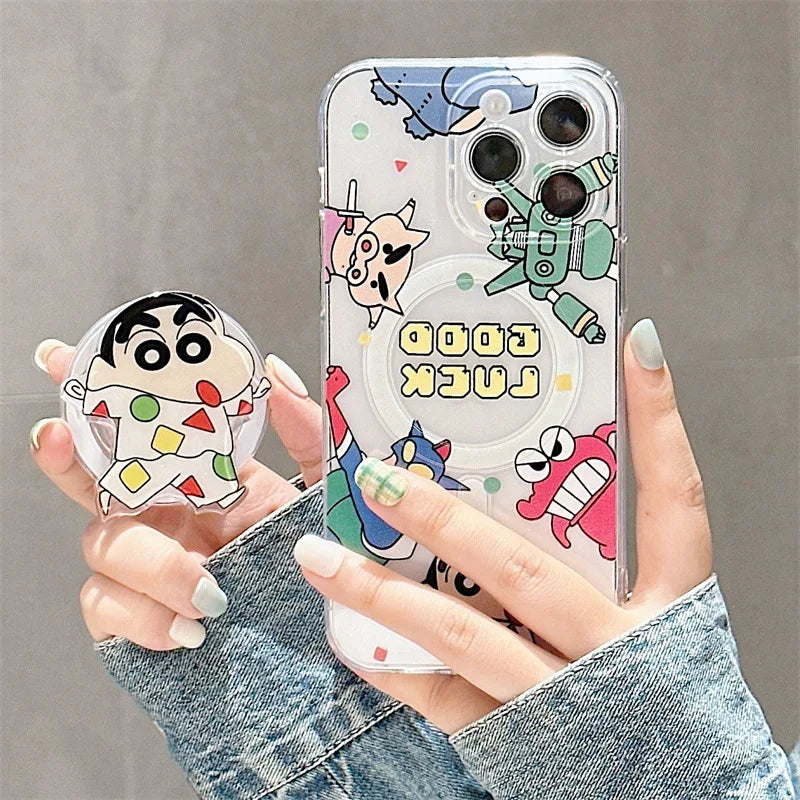 Cute Cartoon Crayons Shin-chan Holder Magnetic Couple Phone Case For iPhone