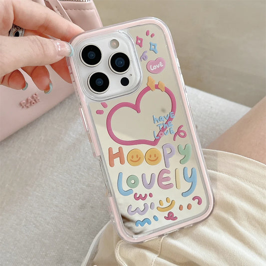 Colorful Graffiti Heart Shaped mMirror Surface Phone Case