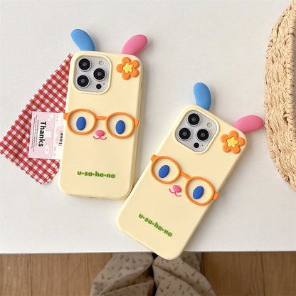 Newest Cute Cartoon Glasses Rainbow Rabbit Soft Silicone Phone Case