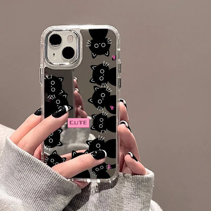 Cute Cat Luxury Plating Make Up Mirror Cover Phone Case