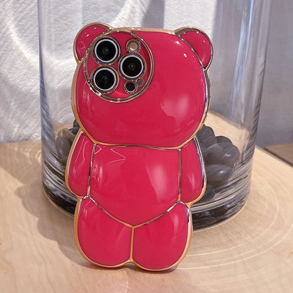Plating Rose Cute Bear Shape Phone Case