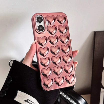 Plating Rose Gold 3D Love Heart Glossy Back Phone Case