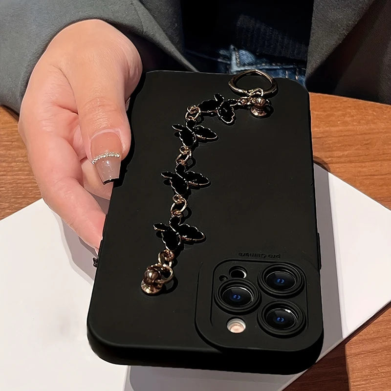 Black White Butterfly Chain Phone Case For iPhone