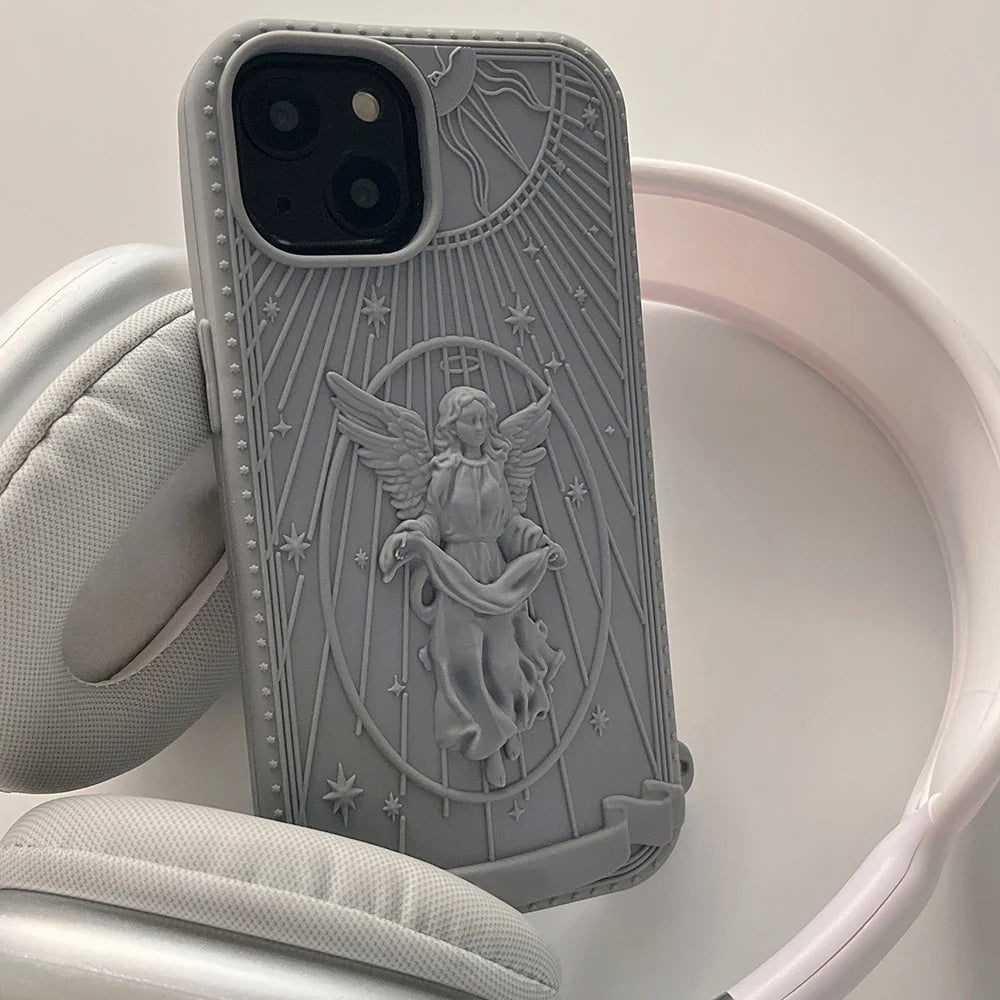 3D Classical Art Angel Statue Case Retro Girl Phone Case