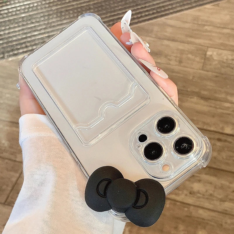 Case 3D Candy Black Bow Clear Phone Cases For iPhone
