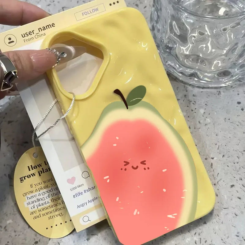 Ins Simple Fruit Guava Cute Folds Texture Phone Case For iPhone