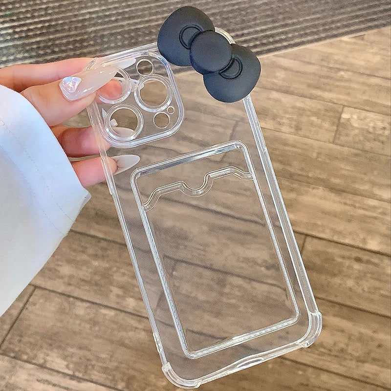 Case 3D Candy Black Bow Clear Phone Cases For iPhone