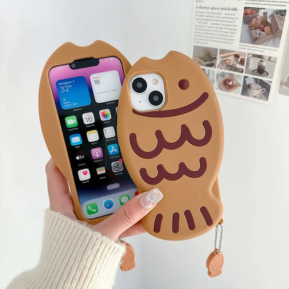 Cute Cartoon Animal 3D Taiyaki Fish Silicone Phone Case For iPhone