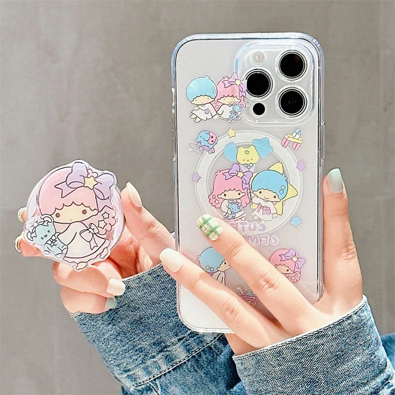 Cartoon Twin Stars Holder Magsafe Magnetic Phone Case For iPhone
