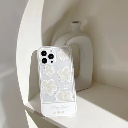White Floral invisible Bracket Phone Case For iPhone