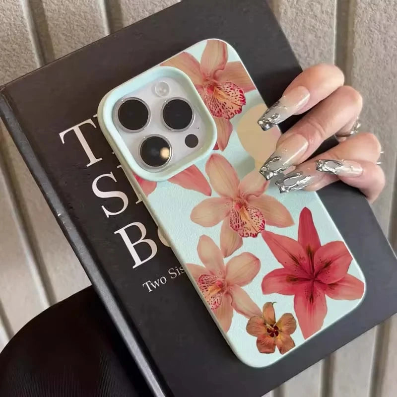 Watercolor Hibiscus Flower Lichee Pattern Phone Case For iPhone