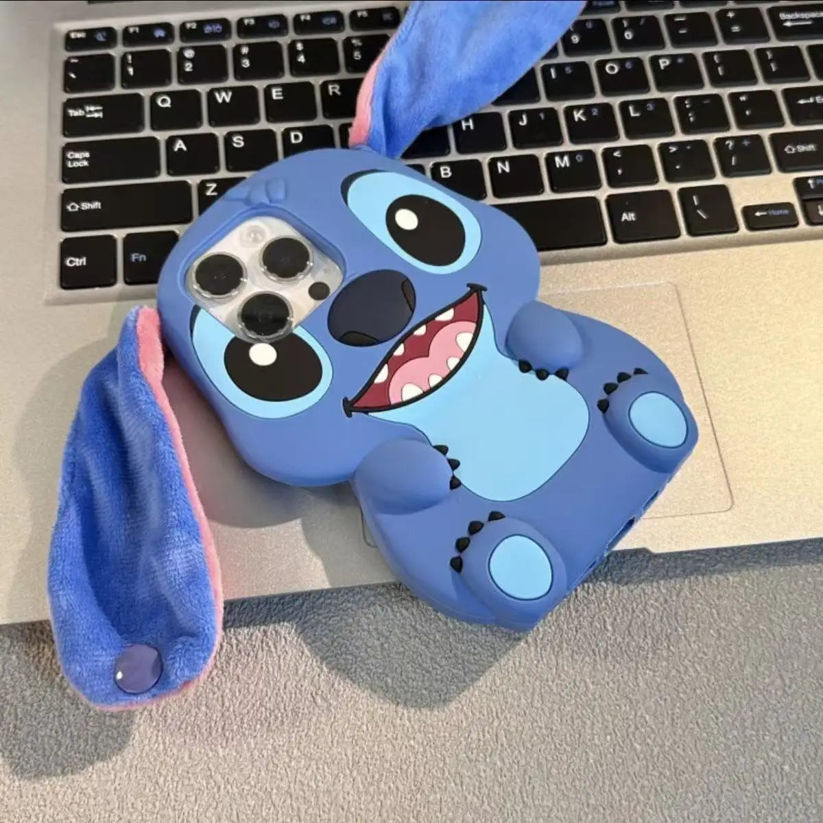 Cartoon Stitch Soft Silicone Fur Plush long Ears Strap Cover Phone Case