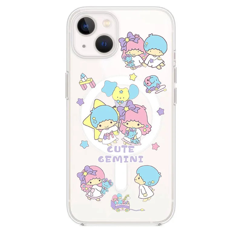Cartoon Twin Stars Holder Magsafe Magnetic Phone Case For iPhone