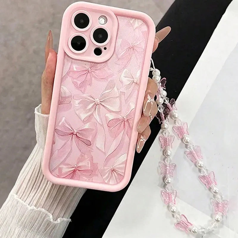 Pink Bow Pattern Silicone Phone Case For iPhone