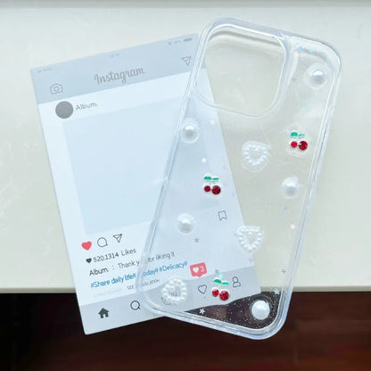 3D Heart Pearl Cherry Phone Case