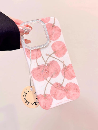 Cute Cherry Pattern Glitter Bling Phone Case