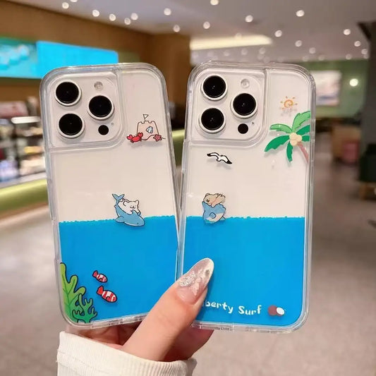 Coconut Tree Surfing Shark Line Dog Phone Case