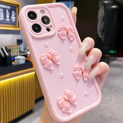 Cute 3D Pearl Bow Phone Case For iPhone