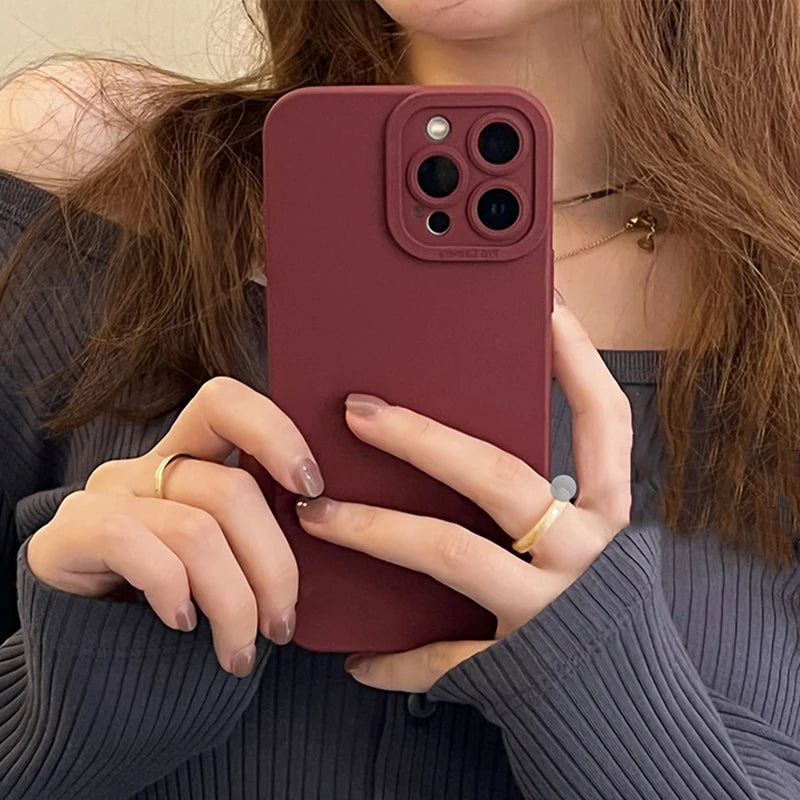 Wine Red Liquid Skin Silicone Phone Case
