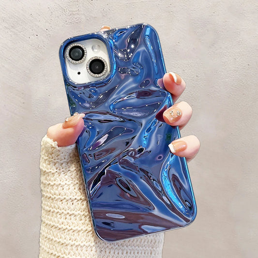 Plating Blue Glossy Water Ripple Phone Case