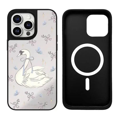 Swan Bowknot Mirror Surface MagSafe Phone Case