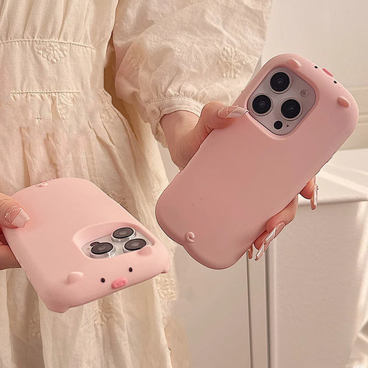 Cute 3D Pink Pig Soft Silicone Phone Case