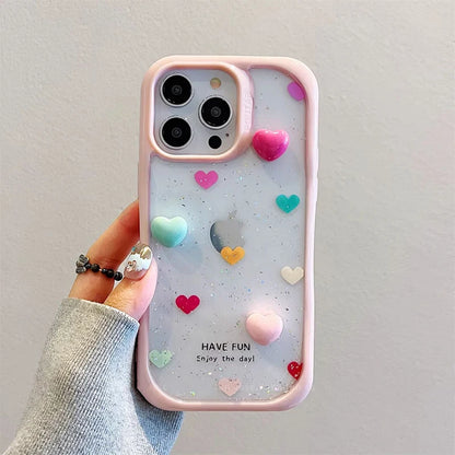 Fashion Colorful 3D Love Heart Glitter Phone Case