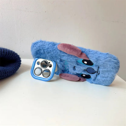 3D Cute Cartoon Stitch Embroidered Plush Phone Case For iPhone