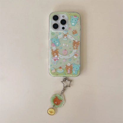 Magnetic Shell With Painted Four Leaf Clover Bear Phone Case and Rotating Magnetic Bracket For iPhone