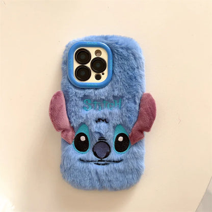 3D Cute Cartoon Stitch Embroidered Plush Phone Case For iPhone