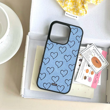 Cartoon Lovely Heart Jeans Denim Cloth Chic Phone Case