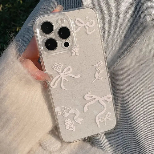 Luxury Bow Flower Glitter Transparent Phone Case